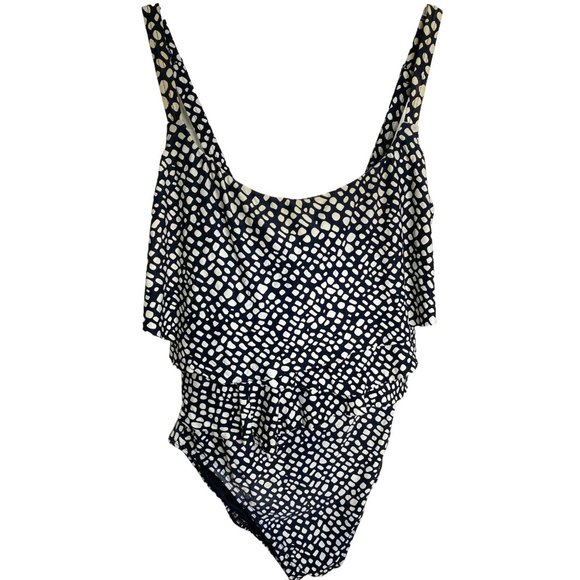 Coco Reef Womens Black and White One Piece Ruffled Bathing Suit Size 10/34 DD - Picture 1 of 7